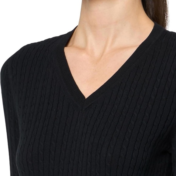 NWT! Jeanne Pierre Black V-Neck Cable Knit Sweater - Picture 3 of 6